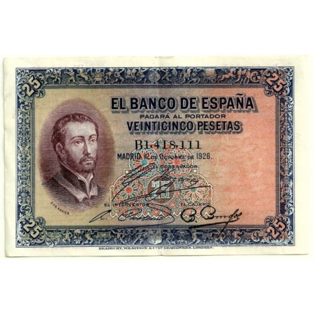 [1926] Billete de 25 Pesetas (EBC-). Serie B.