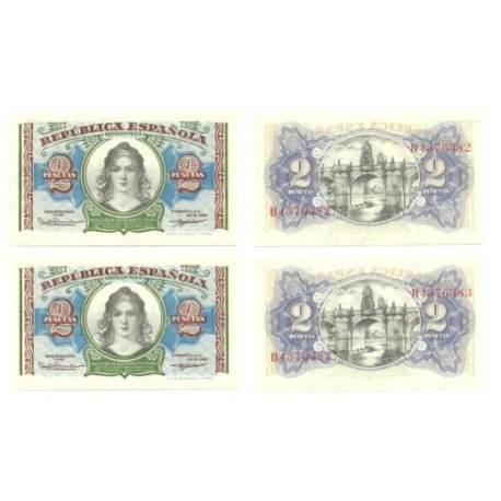 [1938] Billete de 2 Pesetas (SC). Pareja correlativa.