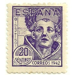 (954)  1942. 20 Céntimos. IV Cent. de San Juan de la Cruz (Nuevo)