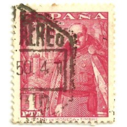 (1032)  1948-54. 1 Peseta. General Franco y Castillo de la Mota (Usado)