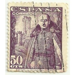 (1029)  1948-54. 50 Céntimos. General Franco y Castillo de la Mota (Usado)