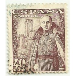 (1027)  1948-54. 40 Céntimos. General Franco y Castillo de la Mota (Usado)