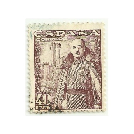 (1027)  1948-54. 40 Céntimos. General Franco y Castillo de la Mota (Usado)