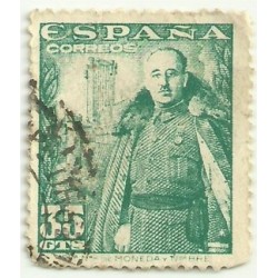 (1026)  1948-54. 35 Céntimos. General Franco y Castillo de la Mota (Usado)