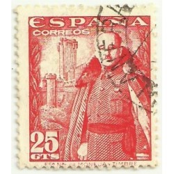 (1024)  1948-54. 25 Céntimos. General Franco y Castillo de la Mota (Usado)