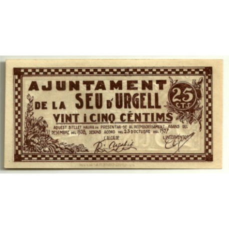 Seu d'Urgell [1937] Billete de 25 Cèntims (SC)