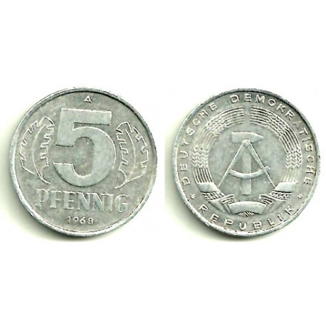 (9.1) Alemania Democrática. 1968(A). 5 Pfennig (EBC)