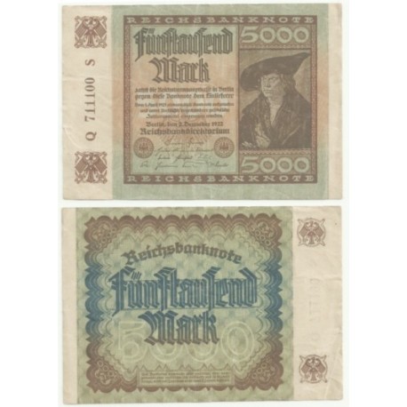 (81a) Imperio Alemán (Weimar). 1922. 5000 Mark (MBC)