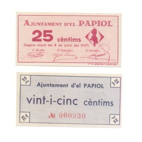 Papiol, El [1937] Billete de 25 Cèntims (SC)