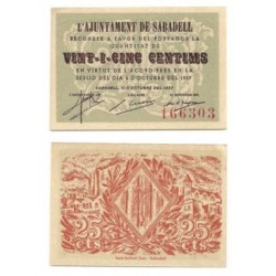 Sabadell [1937] Billete de 25 Cèntims (SC)