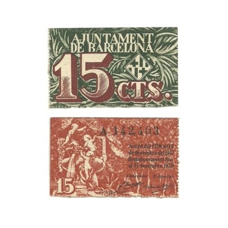 Barcelona [1937] Billete de 15 Cèntims (SC)