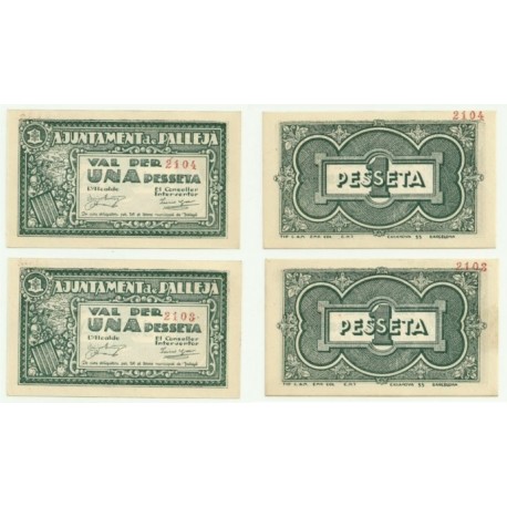 Pallejà [1937] Billete de 1 Peseta (x2) (SC)