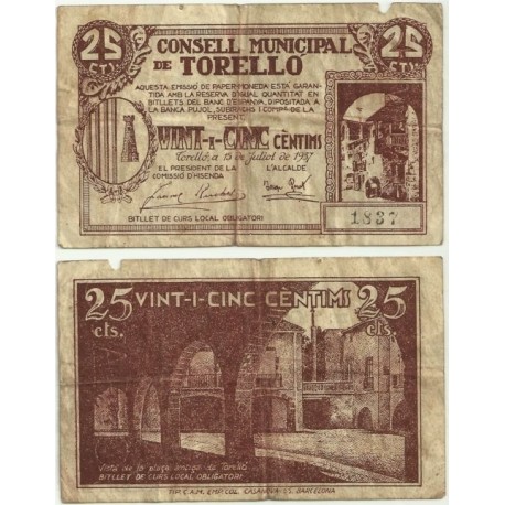 Torelló [1937] Billete de 25 Céntimos (BC)