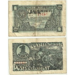 Roses de Llobregat [1937] Billete de 1 Peseta (MBC)