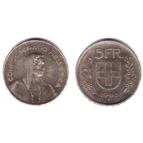 (40) Suiza. 1965(B). 5 Francs (MBC) (Plata)