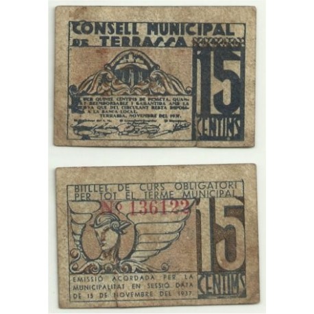 Terrassa [1937] Billete de 15 Cèntims (BC)