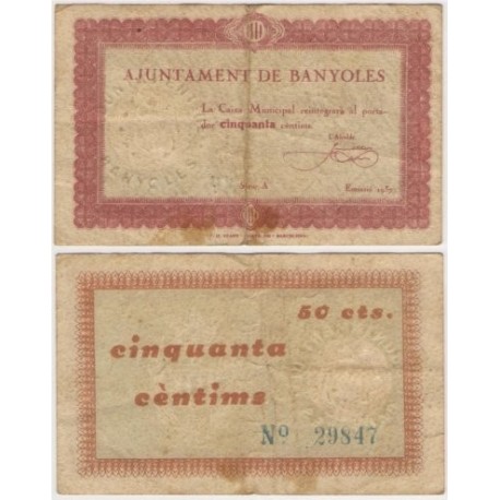 Banyoles [1937] Billete de 50 Céntimos (BC)