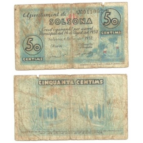 Solsona [1937] Billete de 50 Cèntims (RC)