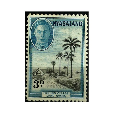 Nyasaland. 1945. 3 Pound. Fishing Village, Lake Nyasa