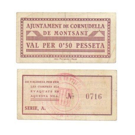 Cornudella de Montsant [1937] Billete de 50 Cèntims (EBC)