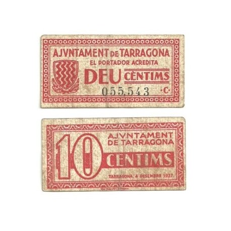 Tarragona [1937] Billete de 10 Cèntims (MBC)