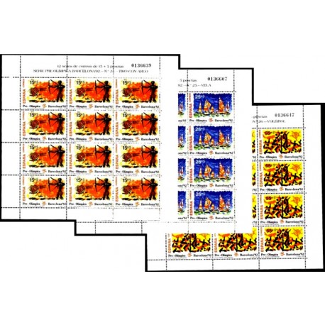 (3157 A 3159, MP40 A MP42) 1992. 15+5, 25+5 y 55+5 Pesetas (3x Minipliego de 12 sellos). Barcelona 92