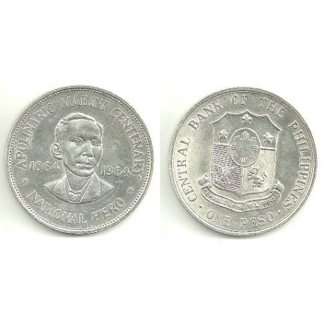 (194) Filipinas. 1964. 1 Peso (SC) (Plata)