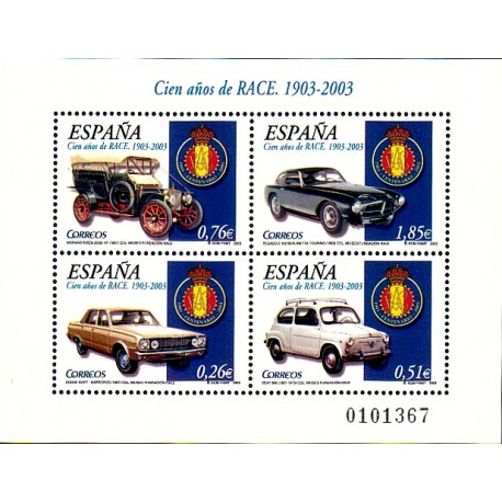 (3996) 2003. 0,26, 0,51, 0,76, 1,85 Euro. Cien años del R.A.C.E.