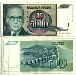 (115) Yugoslavia. 1992. 5000 Dinara (MBC-) Pequeñas roturas