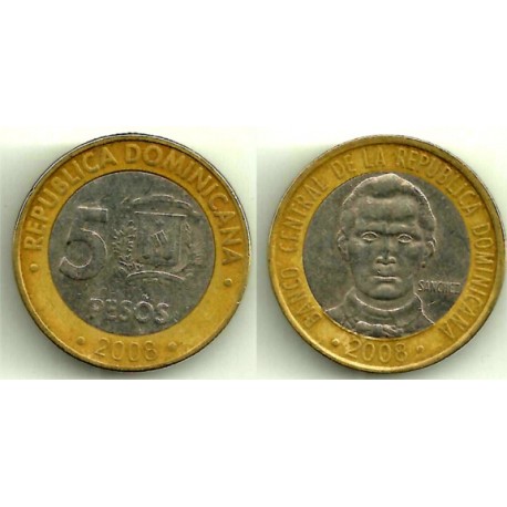 (89) República Dominicana. 2008. 5 Pesos (BC)