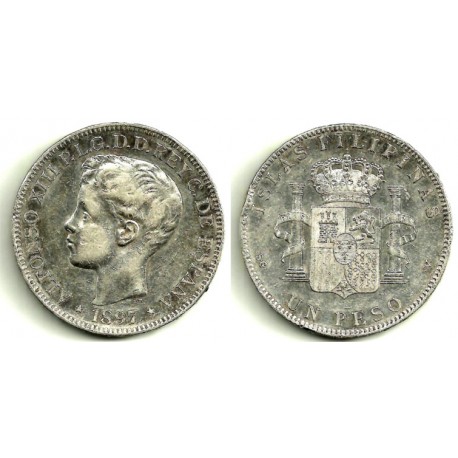 Alfonso XIII. 1897. 1 Peso (MBC) (Plata) Ceca de Manila SG-V