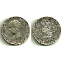 Alfonso XIII. 1892*(9-2). 50 Céntimos (MBC) (Plata) Ceca de Madrid PG-M