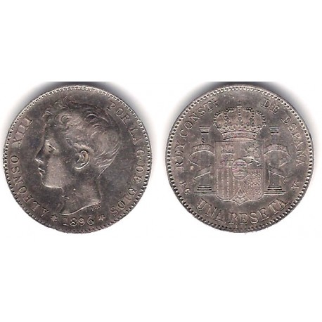 Alfonso XIII. 1896*(18-96). 1 Peseta (MBC+) (Plata) Ceca de Madrid PG-V