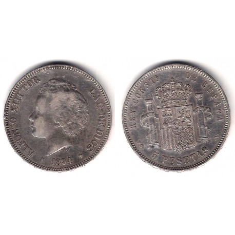 Alfonso XIII. 1894*(18--4). 5 Pesetas (BC) (Plata) Ceca de Madrid PG-V