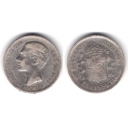 Alfonso XII. 1876*(1--76). 1 Peseta (MBC-) (Plata) Ceca de Madrid DE-M