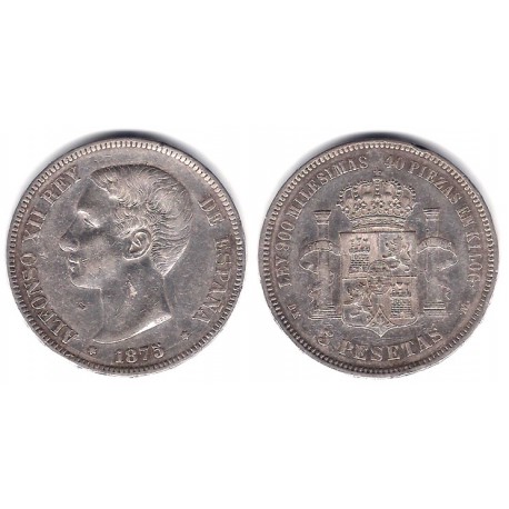 Alfonso XII. 1875*(18-7-). 5 Pesetas (MBC-) (Plata)