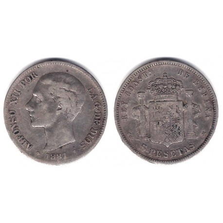 Alfonso XII. 1881*(-----). 5 Pesetas (BC) (Plata) Ceca de Madrid MS-M