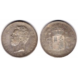 Amadeo I. 1871*(18-71). 5 Pesetas (EBC) (Plata) Ceca de Madrid SN-M