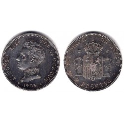 Alfonso XIII. 1905*(19-05). 2 Pesetas (EBC+) (Plata) Ceca de Madrid SM-V