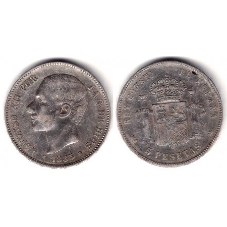 Alfonso XII. 1885*(18-87). 5 Pesetas (MBC-) (Plata) Ceca de Madrid MS-M