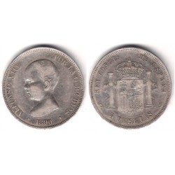 Alfonso XIII. 1890*(18-90). 5 Pesetas (MBC) (Plata) Ceca de Madrid MP-M