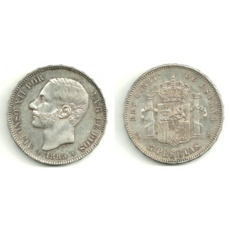 Alfonso XII. 1885*(18-87). 5 Pesetas (MBC) (Plata) Ceca de Madrid MS-M