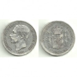 Alfonso XII. 1885*(18-87). 5 Pesetas (BC) (Plata) Ceca de Madrid MS-M