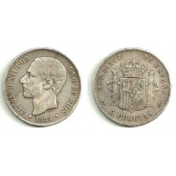 Alfonso XII. 1885(*---8-). 5 Pesetas (RC) (Plata) Ceca de Madrid MS-M