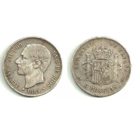 Alfonso XII. 1885(*---8-). 5 Pesetas (RC) (Plata) Ceca de Madrid MS-M