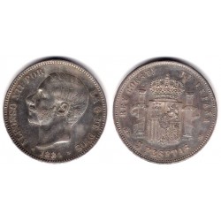 Alfonso XII. 1884*(18-84). 5 Pesetas (MBC+) (Plata) Ceca de Madrid MS-M