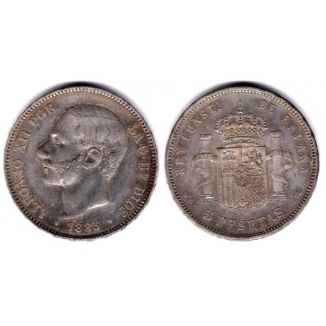 Alfonso XII. 1885*(18-87). 5 Pesetas (MBC+) (Plata) Ceca de Madrid MS-M