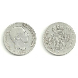 Alfonso XII. 1883. 10 Centavos de Peso (BC) (Plata) Ceca de Manila