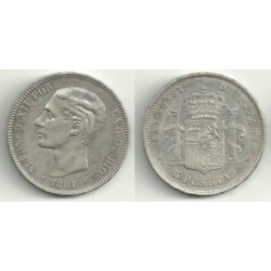 Alfonso XII. 1881*(18-81). 5 Pesetas (MBC) (Plata) Ceca de Madrid MS-M