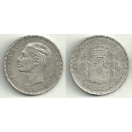 Alfonso XII. 1881*(18-81). 5 Pesetas (MBC) (Plata) Ceca de Madrid MS-M